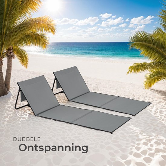 tectake® Beach Mat - Lot de 2 tapis de plage pliables avec dossier réglable, sangle de transport et compartiment de rangement - Idéal pour la plage, le camping ou le jardin - Léger et facile d'entretien - Gris