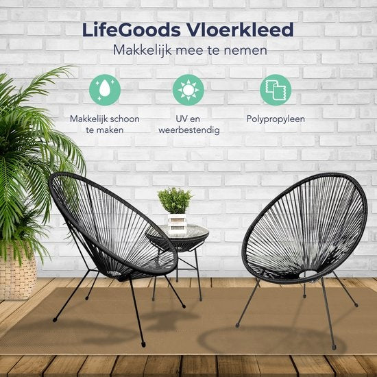 LifeGoods Tapis d'extérieur - 120x180CM - Tapis - Tapis de jardin - Sac de transport inclus - Beige