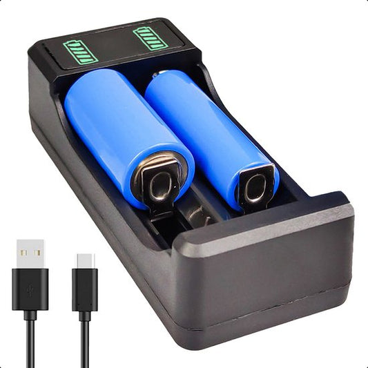 Tech Essentials Chargeur de batterie 18650 2 slots - USB-C - Li-ion 3,7V - Lithium