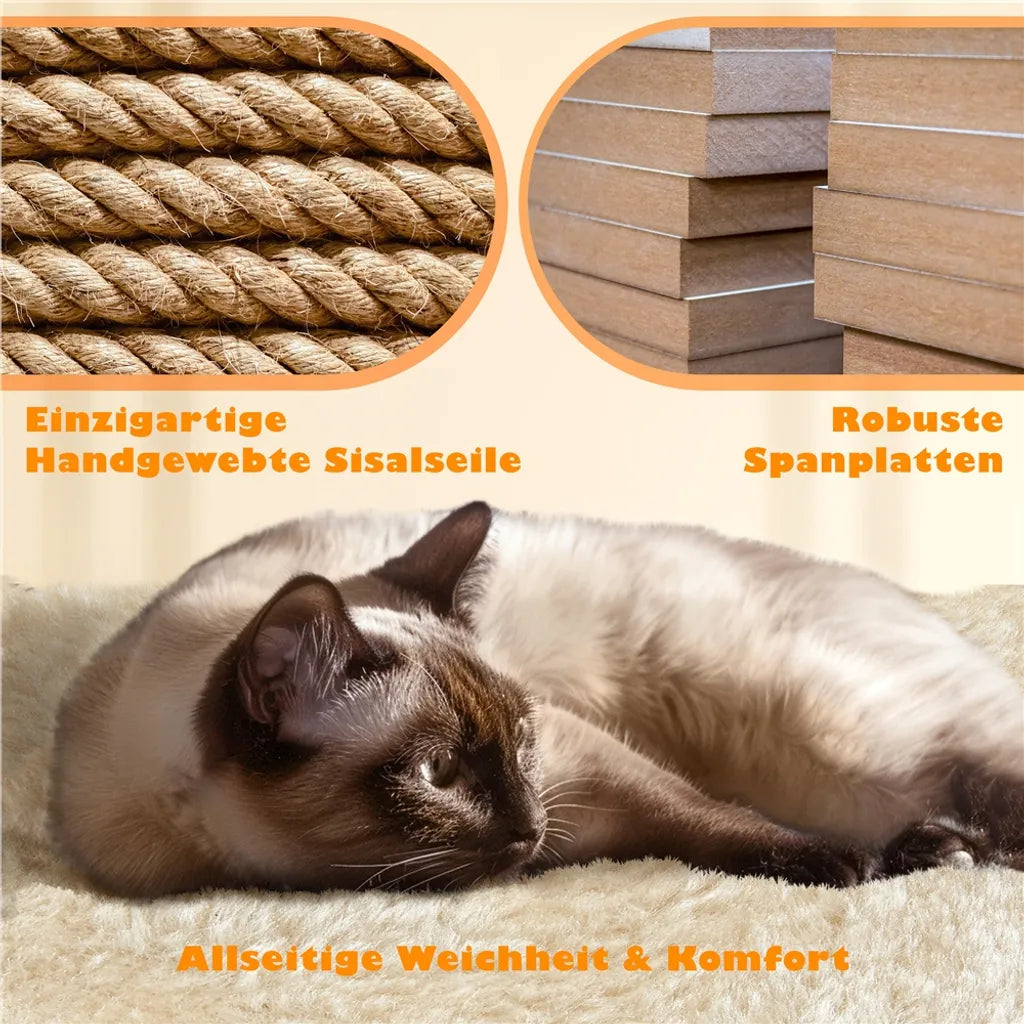 Yaheetech Scratch Post Beige - 158 cm de haut - Avec 2 plateformes, 2 maisons pour chats et 5 griffoirs en sisal