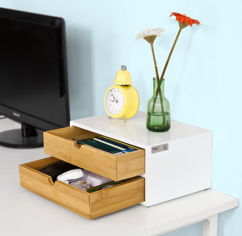 SoBuy Tiroir de rangement à 2 étages pour capsules de café - Organisateur de sachets de café et de thé - 30 x 20 x 14 cm - Blanc