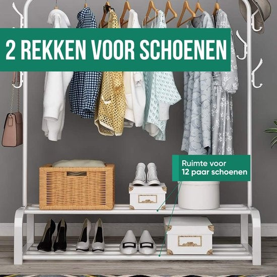 Portant à vêtements - Avalo - Métal - 110x33x150 CM - Dressing / Vestiaire de chambre - Rangement pour chaussures - Blanc