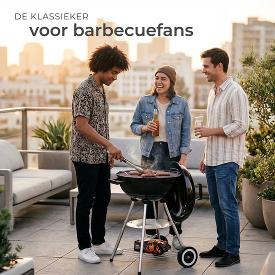 Barbecue au charbon de bois tectake® - Barbecue sphérique - Plaque de cuisson Ø 41,5 cm - Barbecue à 2 roues - Fumoir avec couvercle - Rond - Noir - Métal