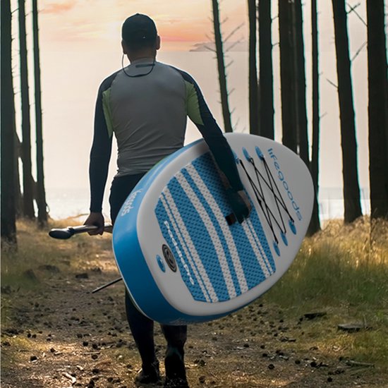 LifeGoods PaddlePro SUP Board - Planche à pagaie gonflable - Ensemble complet - Max. 135KG - 320x81cm - Blanc/Bleu ciel