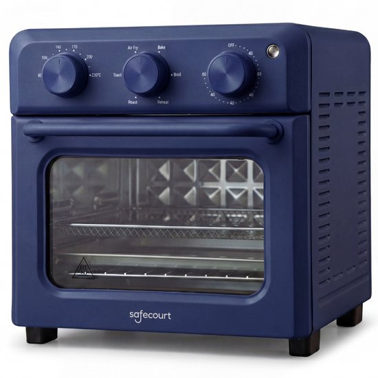 Safecourt Four Airfyer 6-en-1 - 100% sans PFAS - 6 programmes - 80 à 230 degrés - Airfryer, cuire, rôtir, toaster, griller & réchauffer - Bleu