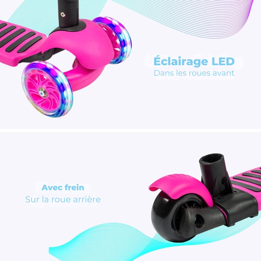 Trottinette enfant LifeGoods - 3 roues lumineuses - 3 -8 ans - Garçons/Filles - Rose
