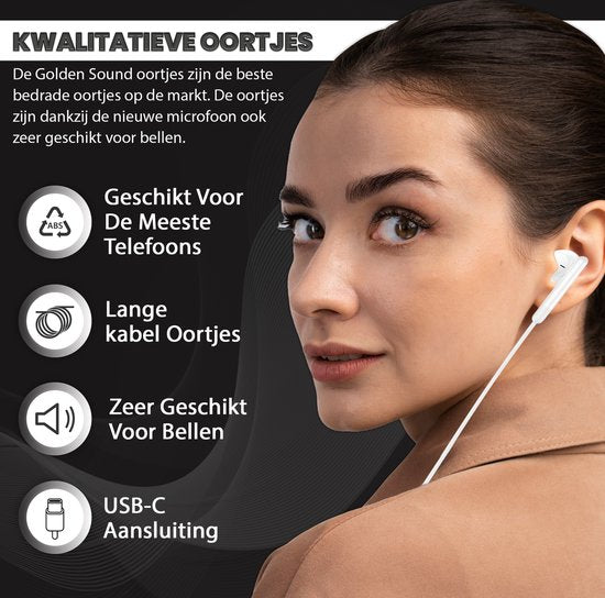 Écouteurs filaires Golden Sound - Écouteurs avec fil et microphone - Connexion USB-C
