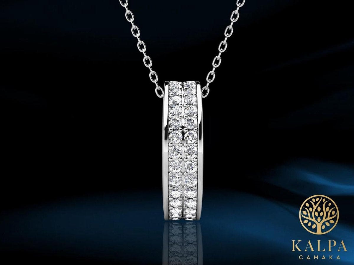 Yolora Dames Ketting met Hanger - Kalpa Camaka Kristallen - Zilverkleurig - 18K Witgoud Verguld - Vrouwen Collier Zilver - Sieraden - Halsketting - Luxe Giftbox - Geschenkdoos - Cadeau doos - Exclusieve Geschenkverpakking - Mooie Cadeauverpakking