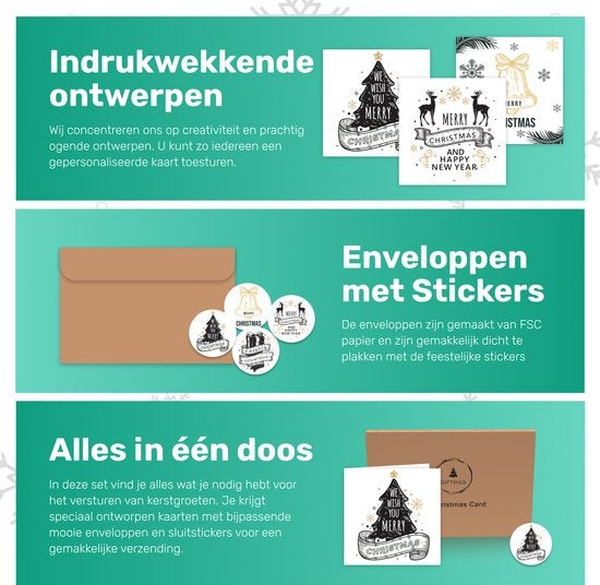 Giftmas Cartes de Noël - Cartes de vœux - 52 pièces - Avec enveloppes et autocollants - 10x10cm