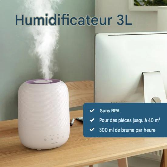 Auronic Humidificateur - 3L - Convient pour la chambre à coucher, la chambre de bébé, le bureau, le salon et plus encore - Humidificateur - Sans BPA - Blanc