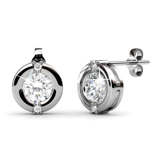 Yolora Boucles d'oreilles pour dames avec cristaux ronds Kalpa Camaka - couleur argent - plaqué or blanc 18K - Cadeau de fête des mères