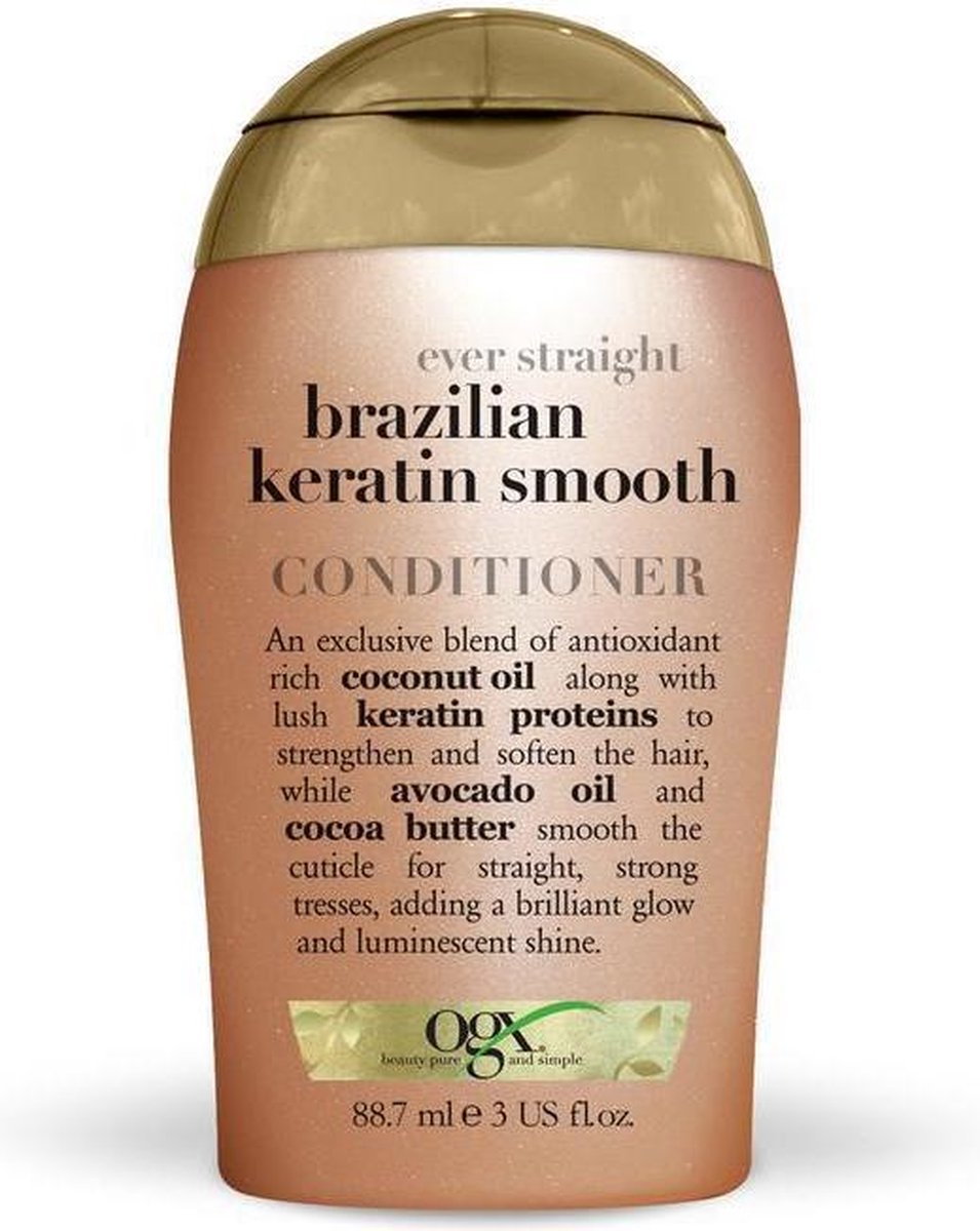 OGX Ever Straight Brazilian Keratin Therapy Après-shampoing - 88,7 ml - Format voyage - À la kératine, à l'huile de coco et à l'huile d'avocat
