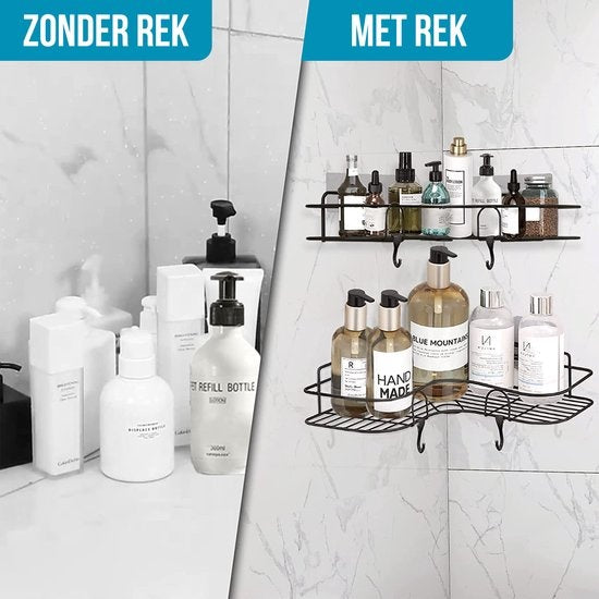 Avalo Support de douche d'angle - 2 pièces - Pas de perçage ni de vissage - Fixation par bande adhésive