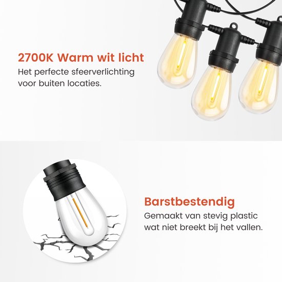 Partizzle 15m de guirlande lumineuse solaire imperméable - Dimmable - LED Lumière solaire de jardin - Guirlande lumineuse de camping - Guirlande lumineuse solaire pour l'extérieur - 2700K / Blanc chaud