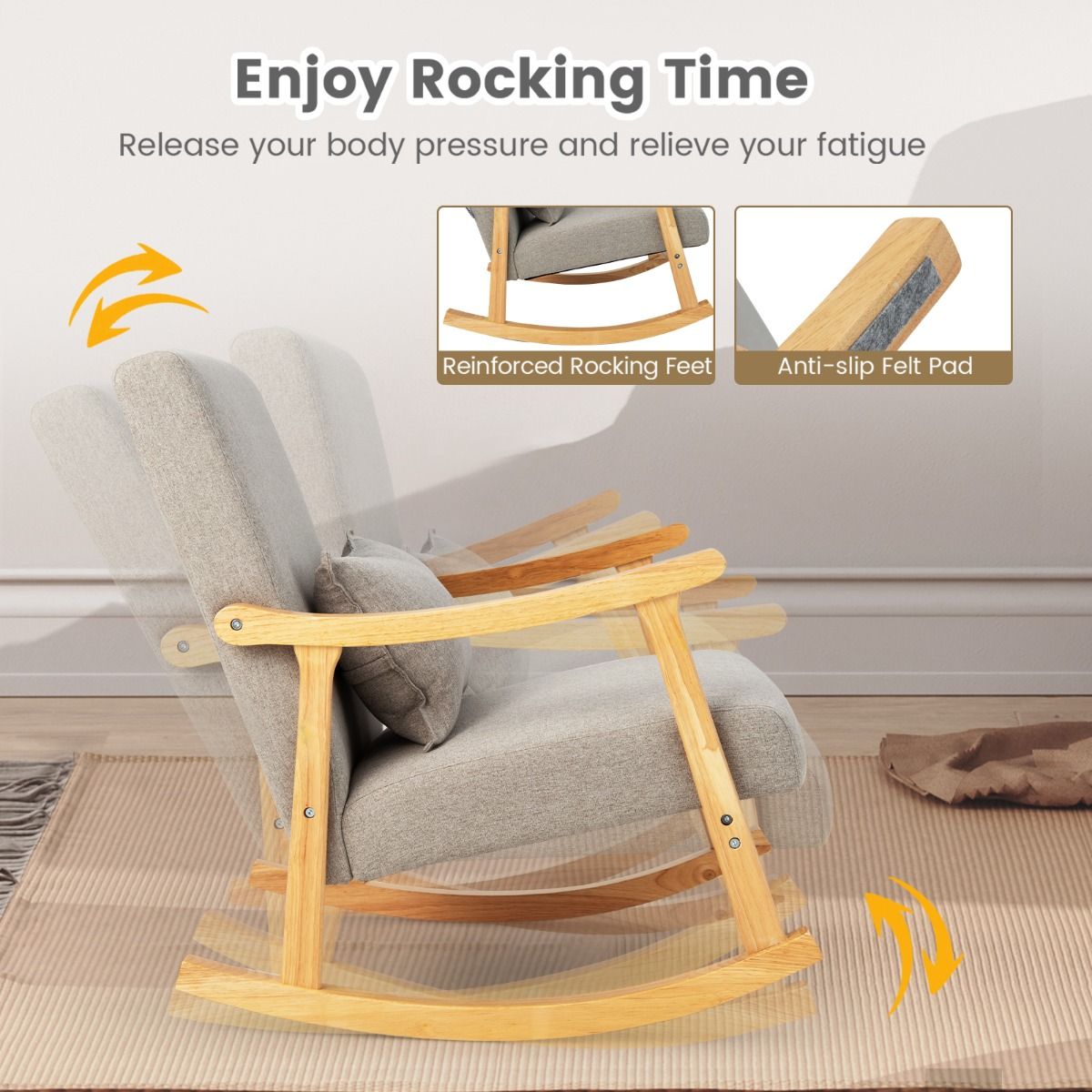 Fauteuil à bascule Coast - dossier haut - assise rembourrée - gris