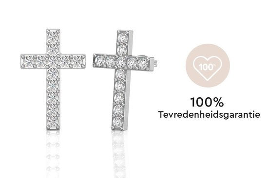 Yolora Boucles d'oreilles Femme Croix - Cristaux Kalpa Camaka - Argent - Plaqué Or Blanc 18K - Boucles d'oreilles Femme Argent - Bijoux - Coffret Luxe - Boîte Cadeau - Bel Emballage Cadeau - Cadeau Fête des Mères