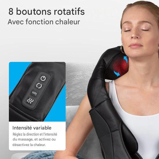Auronic Shiatsu Coussin de massage - Electrique - sans fil- Appareils de massage - Appareil de massage pour la nuque et les épaules - Infrarouge - Noir