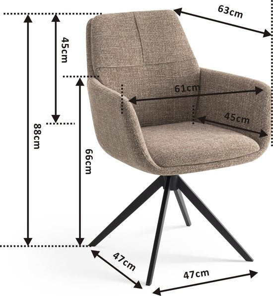 Furnihaus Chaise de salle à manger pivotante Milou avec accoudoir Taupe