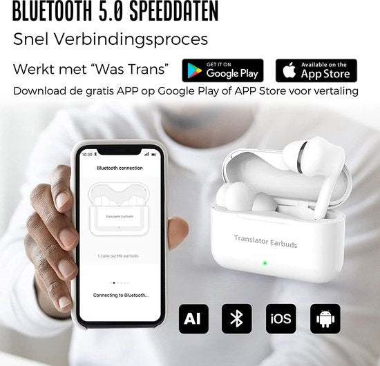 Shine Translation Computer - Appareil de traduction vocale - Ecouteurs sans fil blancs - Ecouteurs avec fonction de traduction - Bluetooth 5.0 - 127 langues et 97% de précision - Batterie de 24 heures