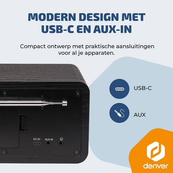 Denver DAB Internet radio - DAB - FM - Radio Internet - Radio d'urgence - Bluetooth - Fonction d'alarme - DIR200
