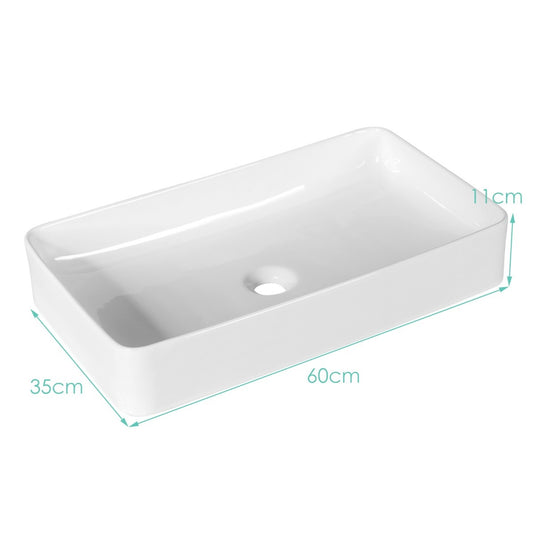 Coast Basin Ceramic with Drain - 60 x 35 x 11 cm - White