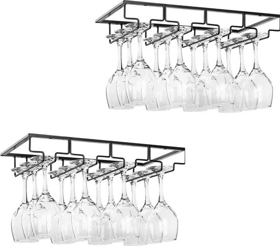 Porte-verres à vin - 2 pièces - noir - 12 verres - 40 cm x 22,5 cm x 6 cm - Porte-verres à vin - Porte-verres à vin suspendu