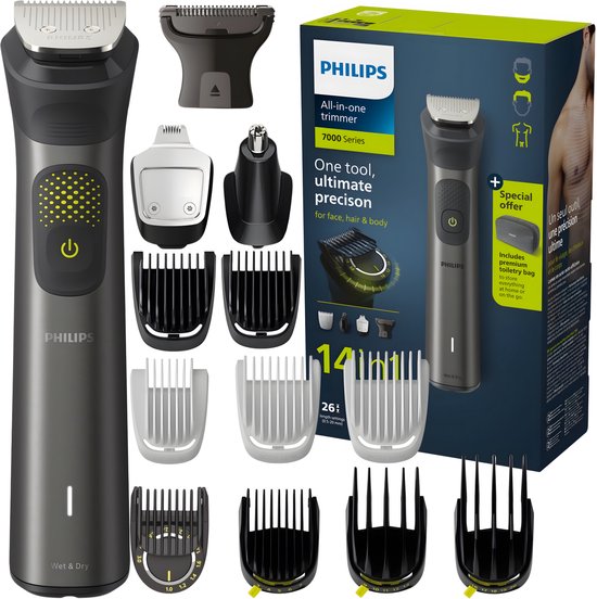 Philips Série 7000 MG7940/75 - Tondeuse tout-en-un - 15 fonctions - Visage, cheveux et corps - Argent