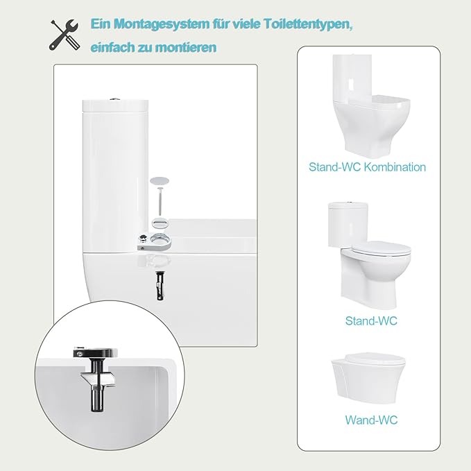Siège de WC eSituro avec mécanisme Softclose – Universel – Équipé d'un système de fixation rapide, de patins antidérapants et d'un imprimé sur trois côtés – Pour WC et salle de bains – MDF multicolore et charnières en acier inoxydable – 375 x 440 mm