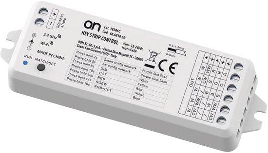 HeySmart Contrôleur de bande LED WiFi, couleur unique, RGB, RGBW, CCT, pour 12 bandes LED 24 V, contrôle par application, contrôle vocal Alexa, Google Home, télécommande RF, minuteries, fonction mémoire 4 zones.