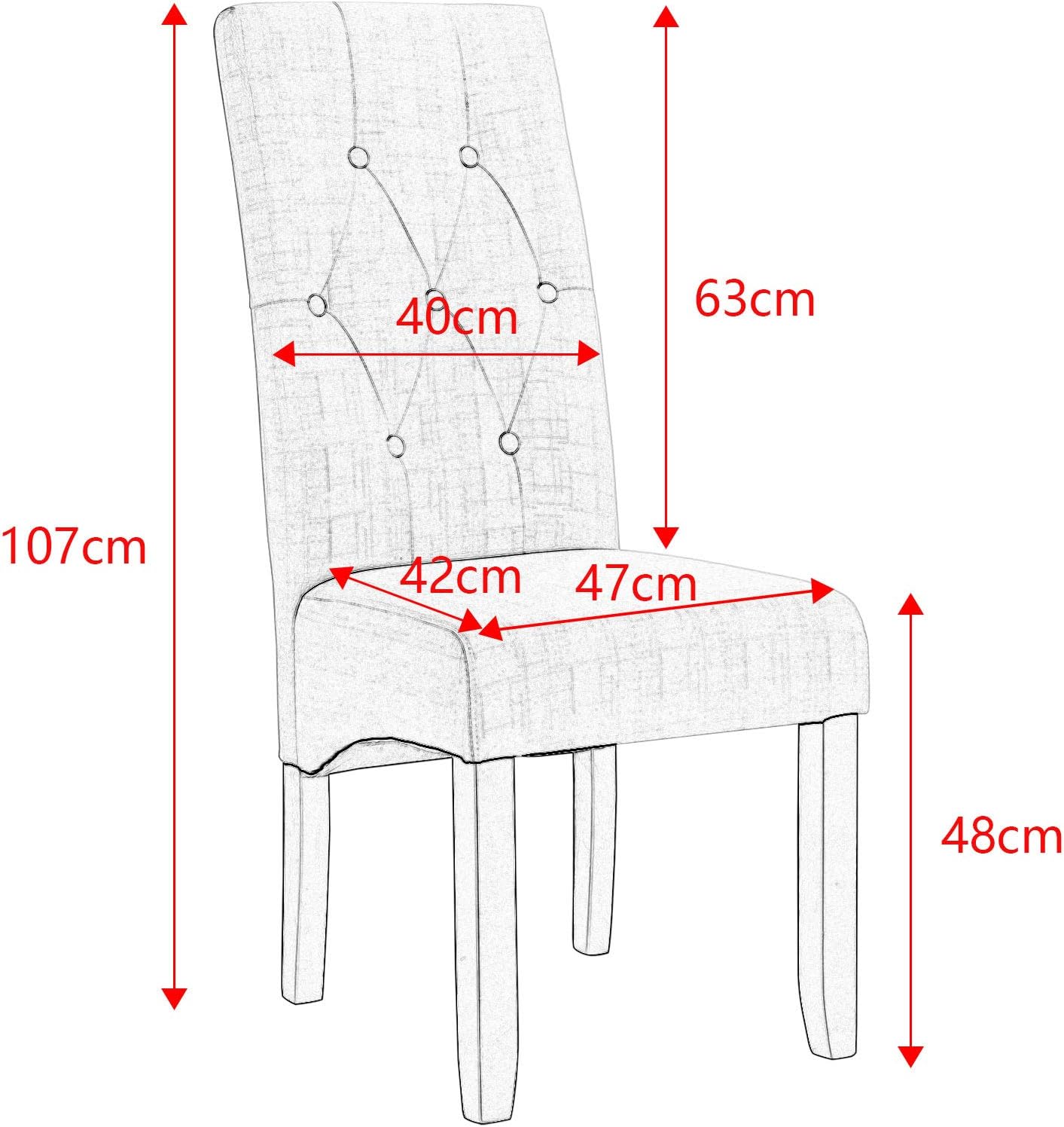 Chaise de salle à manger Woltu à dossier haut - Lin gris clair - Pieds en bois massif - 42 x 47 x 107 cm