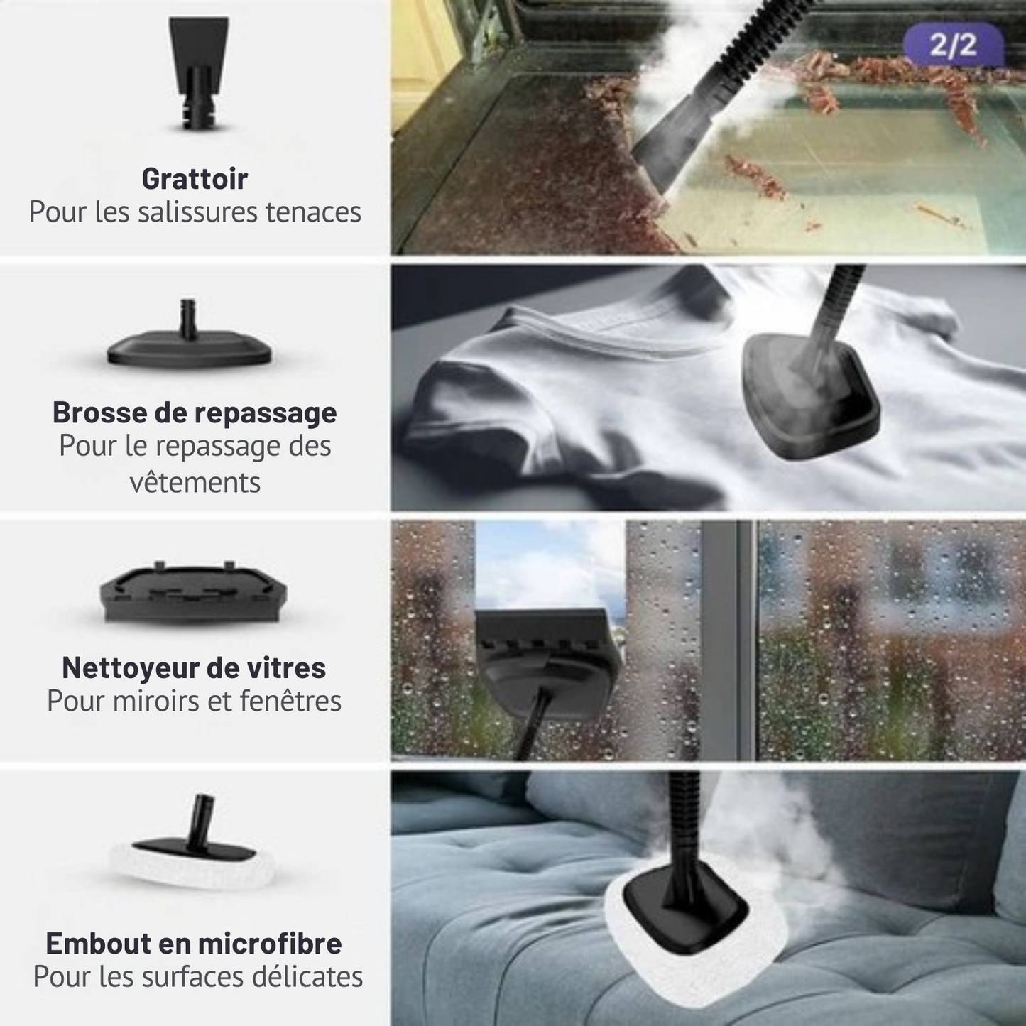 Aspirateur Vapeur 12 en 1 – LUMAN - Nettoyeur vapeur et défroisseur à main – Détachant – 10 embouts et 3 chiffons– Bleu
