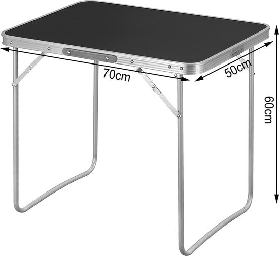 Table pliante - Bureau portable - Support compact - Surface pliante - Poste de travail de voyage - Tableau léger - Plateau facile à installer - Noir - 70x60x50 cm