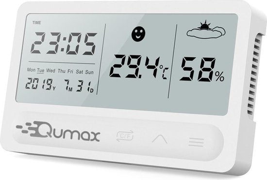 Qumax Digital Hygrometer - Thermomètre d'intérieur - Humidimètre avec batterie semestrielle - Blanc