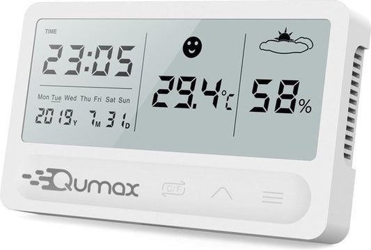 Qumax Digital Hygrometer - Thermomètre d'intérieur - Humidimètre avec batterie semestrielle - Blanc