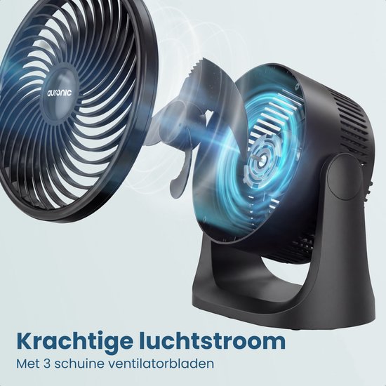 Ventilateur de table Auronic - 3 vitesses - Mini-ventilateur - Ventilateur sur pied - Possibilité de fixation murale - 41 dB - Oscillation à 90° - Portée de 7 mètres - Noir