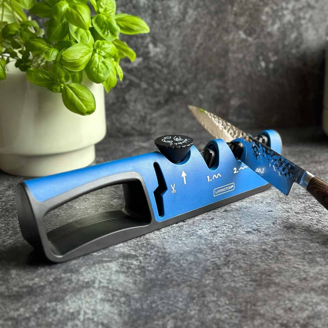 Aiguiseur de couteaux Livington BladeStar 3-en-1 - Angle d'affûtage réglable - Système en trois phases - Pour couteaux et ciseaux