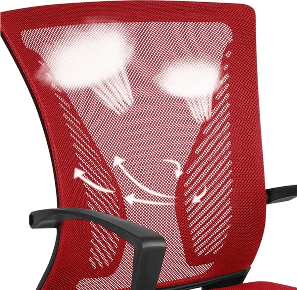 Chaise de bureau ergonomique Yaheetech 60 x 60 x 91-100,5 cm - Rouge - Chaise pivotante réglable avec dossier en maille