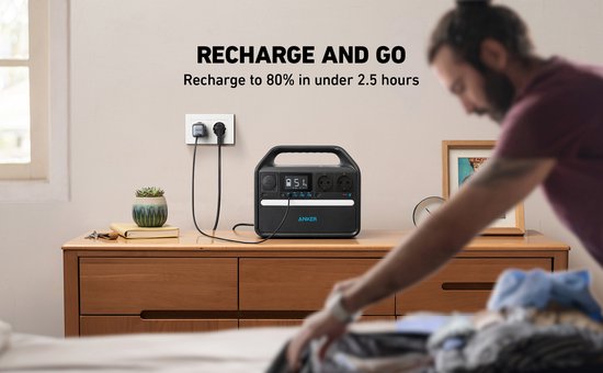 Alimentation portable Anker 535, générateur portable 512 Wh (PowerHouse 512 Wh), générateur d'extérieur de 500 W à 7 ports avec 2 sorties CA, une sortie USB-C PD de 60 W, une lampe LED pour le camping, les camping-cars, les situations d'urgence et bien pl