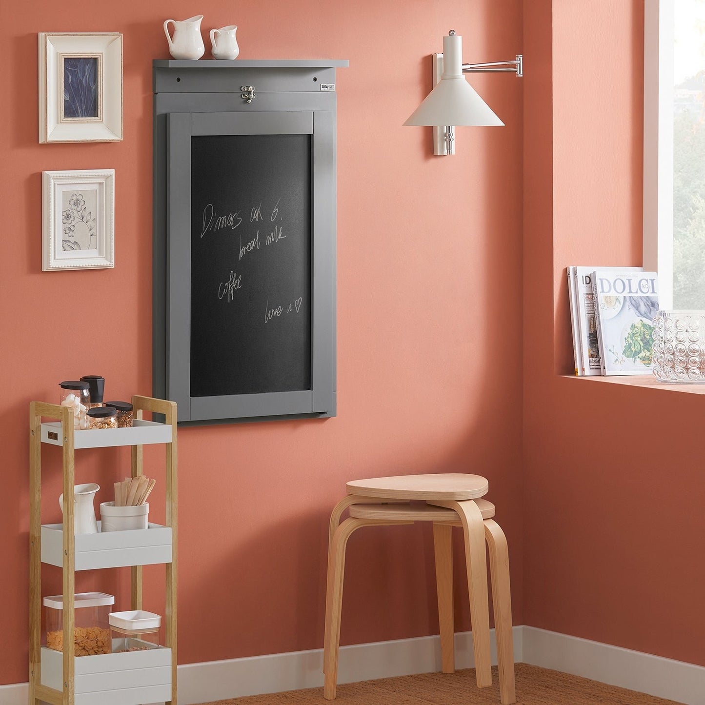 SoBuy FWT20-HG - Table murale pliante - avec tableau - 50 x 175 x 76 cm - Gris
