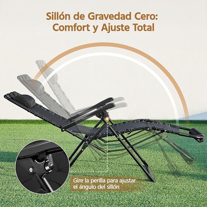 Chaise longue pliable Yaheetech Zero Gravity - Noire - Chaise de détente avec coussin, repose-pieds et porte-gobelet, jusqu'à 200 kg