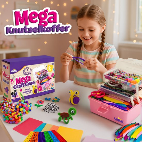 Vaive Craft Case 1432-pièces - Crafting Girls - Beads, Feathers, Pompoms & Wiggle Eyes - Craft Set - Crafting Supplies - Crafting kits