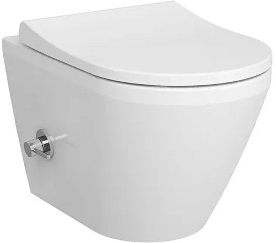 VitrA - Ensemble complet WC-bidet à montage apparent - WC-bidet sans rebord VitrA Integra Round avec siège + réservoir encastré VitrA V-Fix Prime + plaque de commande VitrA Origin blanche