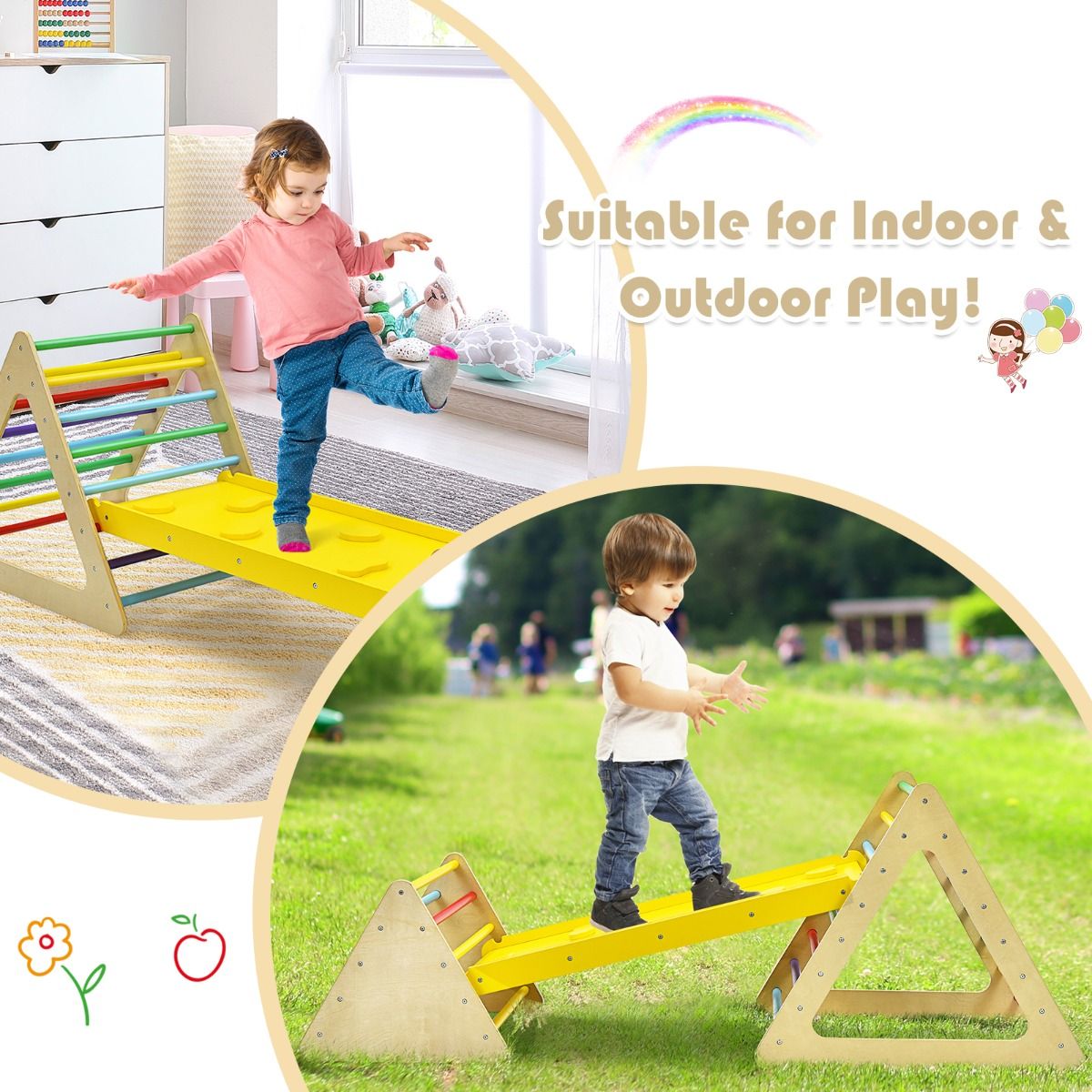 Coast 3-in-1 jouets d'escalade pour enfants - coloré - Grande échelle triangulaire 79.5x59.5x70 cm, Petite échelle triangulaire 59.5x51x45 cm, Rampe d'escalade 110x48x7.5 cm