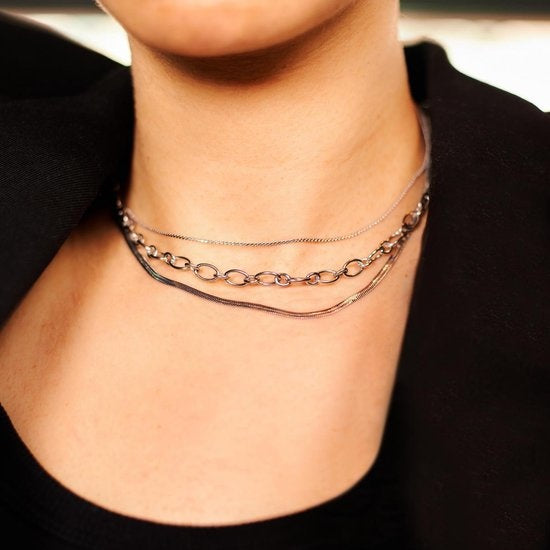 Laura Ferini Ladies Necklace Collegato Silver - Silver Link Chain With 3 Layers - 18K White Gold Plated - Necklace - Necklace - Jewellery - Accessories - Ladies Necklace With Layers