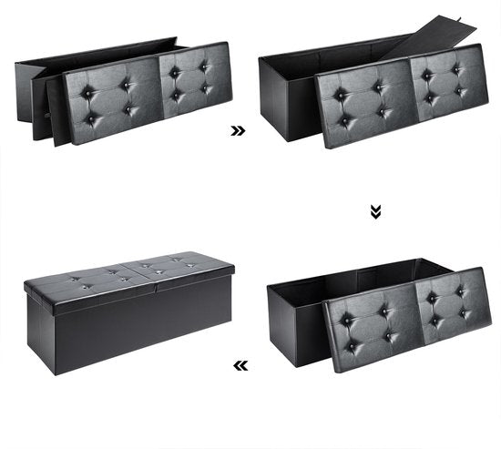 Banc Casaria avec rangement - 80x40x40cm 100L Faux cuir - Noir