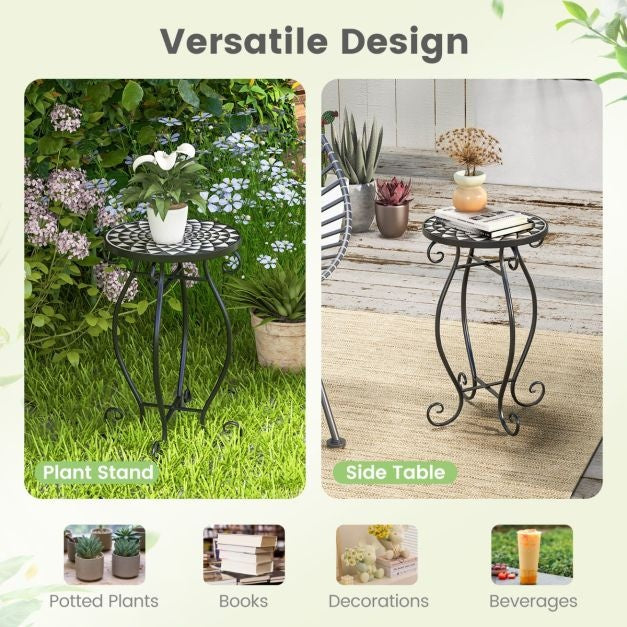 Coast Mozïek side table - Table de terrasse ronde d'intérieur et d'extérieur - 30 x 30 x 50 cm - Noir/Blanc