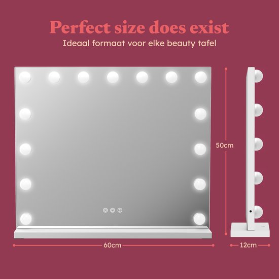 Fraay® Hollywood Mirror with Lighting 60x50cm - 3 Light modes - Luxury Make Up Mirror with 10x Magnification Mirror - LED Lighting Dimmable - Incl. 2 Beauty Blenders and Powder puff