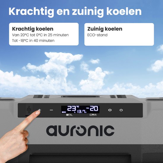 Auronic Glacière à Compresseur Électrique 12V et 230 volts - Voiture - Congeler et Refroidir - Glacière - 49L - Glacière - Gris