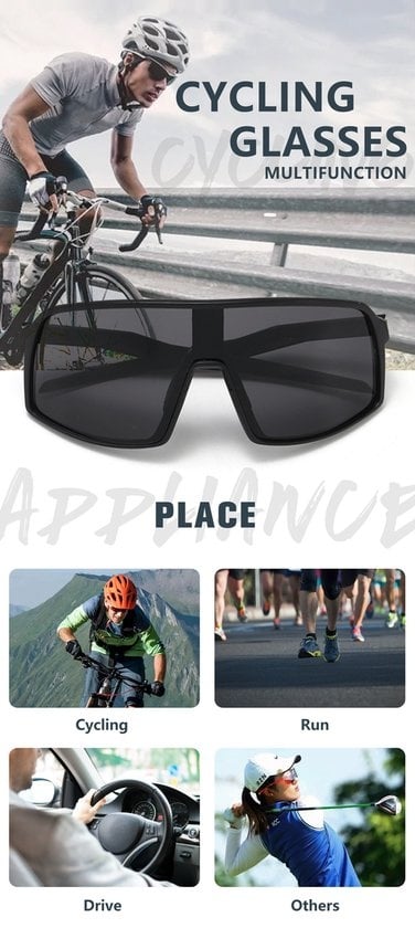 Garpex® Lunettes de cyclisme - Lunettes de sport - Lunettes de soleil polaroïd - Lunettes de soleil - Vélo de route - Vélo de montagne - Moto - Monture noire - Verre vert