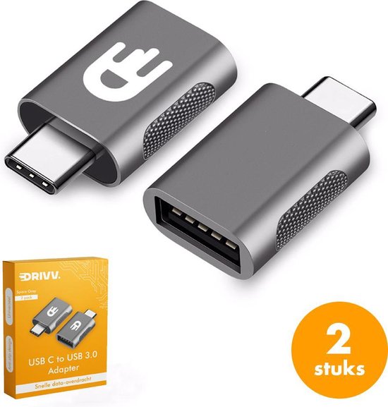 Drivv. Adaptateur USB C vers USB A - 2 pièces - Gris spatial - Thunderbolt 3 - USB 3.0 - 5Gbps